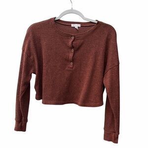 Abound Rust Button Long Sleeve Crop Top Made In USA Women Size S